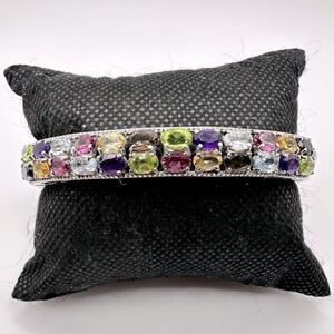 NWT Multi-gemstone and stainless steel hinged bangle/ bracelet!